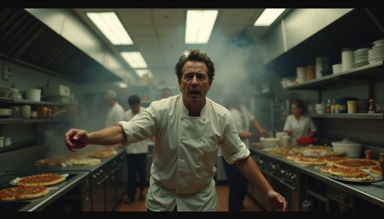 שף במטבח מכין פיצות